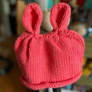 NWT--Handknit Pink Bunny Ear Hat